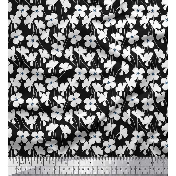 Soimoi Cotton Duck Fabric Leaves & Lilac Floral Print Fabric by The Yard 42 Inch Wide