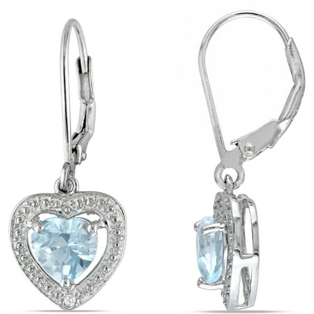 2 Carat T.G.W. Blue Topaz and Diamond-Accent Heart Drop Earrings in Sterling Silver