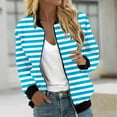 thumbnail image 2 of Annhoo Womens Bomber Jackets Fall Casual Long Sleeve Stand Neck Outwear Zipper up Striped Coat Classic Clothes, 2 of 5