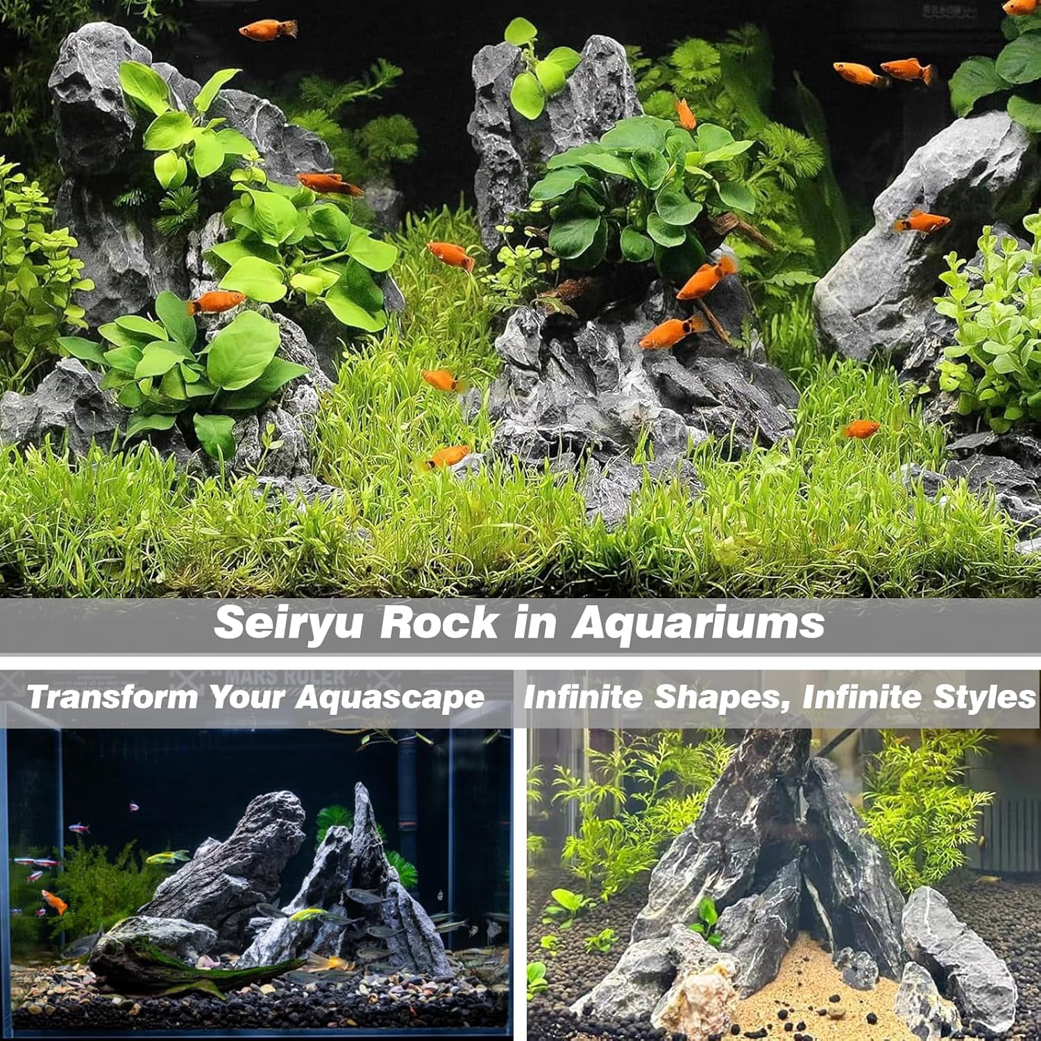 Aquarium Rocks Natural Seiryu Stone 20lb Aquascaping Rocks for Fish Tank Aquarium Landscaping Decoration Paludarium Amphibian Enclosures(3-10 Inches)