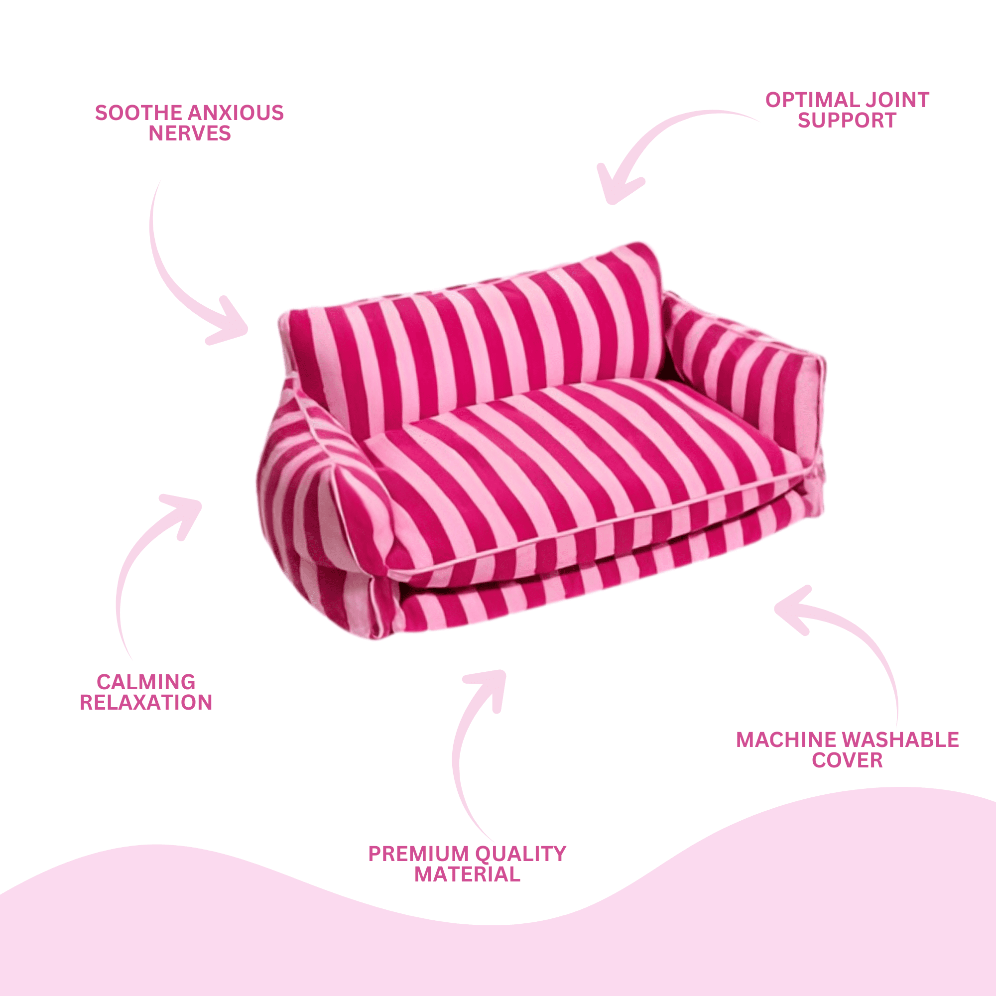 Glow Pups Extra Large Washable Pet Bed, Pink Striped, Size 	39.37"L x 23.62"W x 15.75"Th