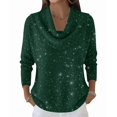thumbnail image 3 of Women Knit Winter Clothes Casual Loose Sweaters Fall Fashion Cowl Neck Long Sleeve Trendy Pullover Green Sequins M, 3 of 7