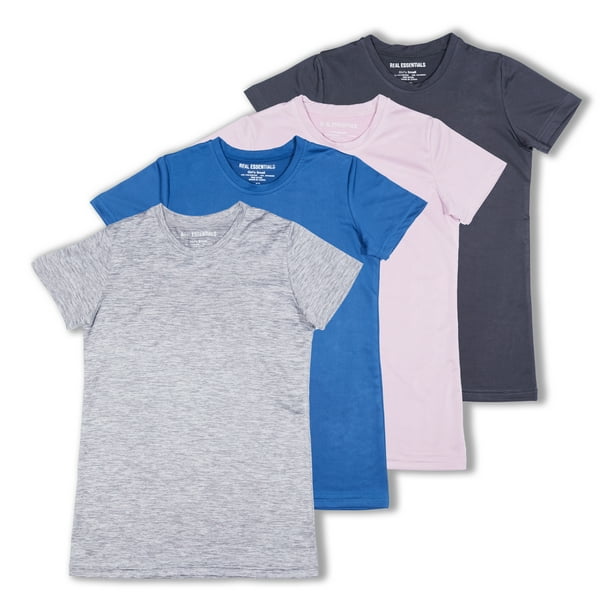 4 Pack Girls Short Sleeve DryFit Crew Neck Active Athletic