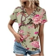 thumbnail image 2 of qelini Womens Short-Sleeved V Neck Cotton Tops Beach T-Shirt Blouse Ladies Flowers and Plants Printed Pullover Loose Casual Fashion Breathable Pink XL, 2 of 4
