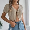thumbnail image 6 of Summer Lace Up Hollowed Out Short Sleeved Knitted Cardigan Vacation Navel Sun Shirt Travel Clothes Upf 50 Long Sleeve Women, 6 of 8