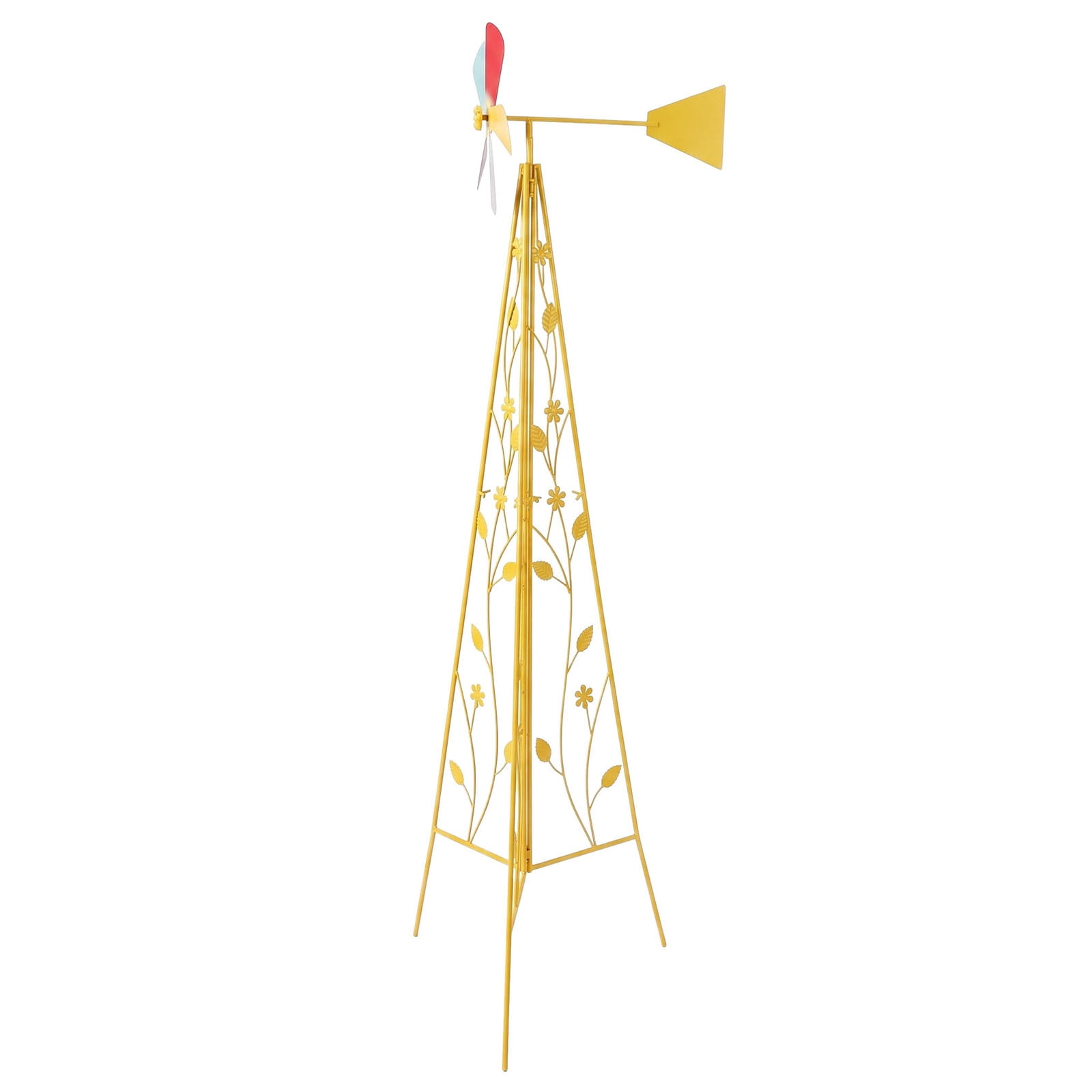 6.2FT Bright Yellow Decorative Iron Windmill with 5 Rotatable Blades, Tripod Base Weather Resistant Garden Wind Spinner for Yard Patio Lawn Outdoor Landscape