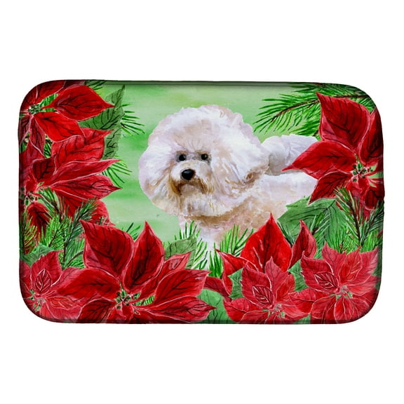 Caroline's Treasures Bichon Frise #2 Poinsettas Dish Drying Mat