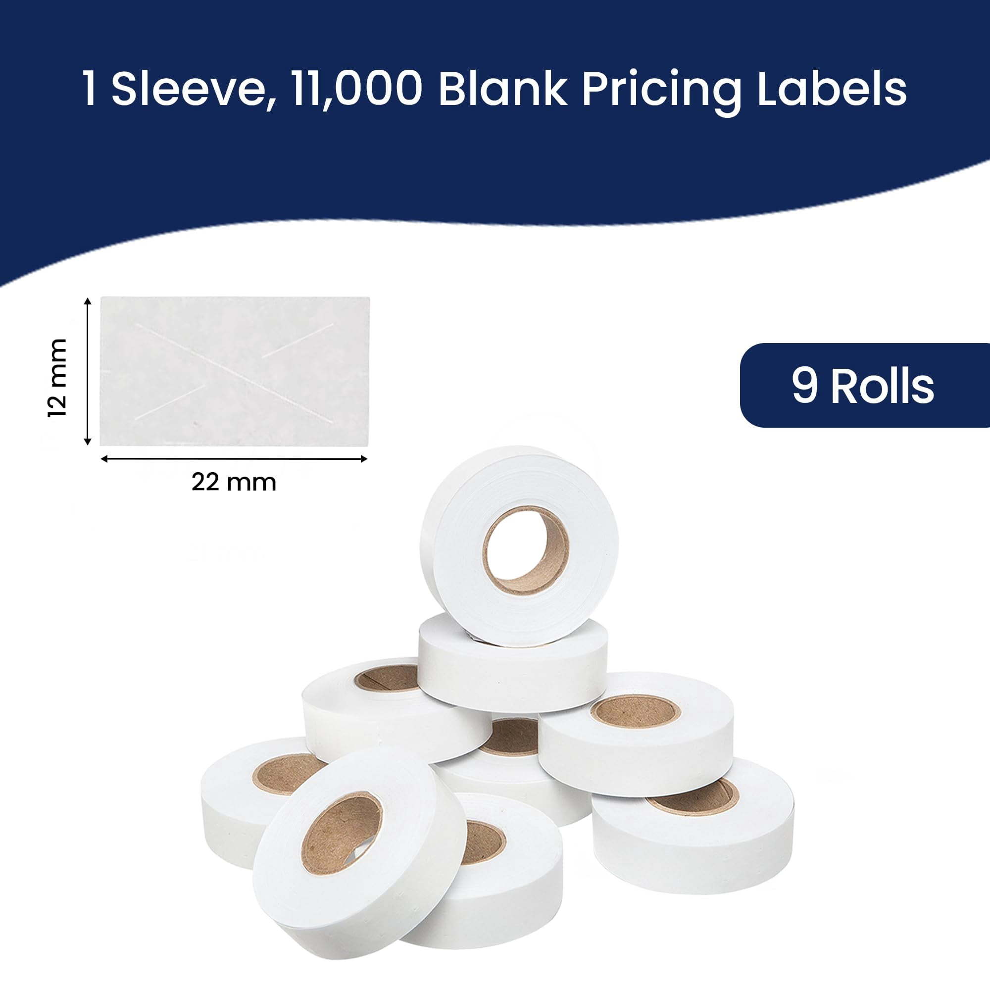 Perco White Price Marking Labels - 11,000 Blank Labels for Garvey Contact 22-6/22-7/22-8 Price Gun with Ink Roll Included - 9 Rolls, 1 Sleeve - Made in USA