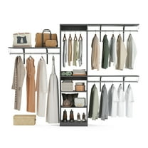 MAYEERTY Gray 96*16*75" Heavy Duty Wood Closet Organizer, 4 Rods & 5 Shelves, Fits 5-10 ft Spaces
