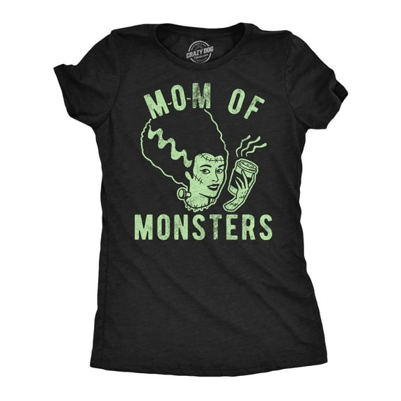 Womens Mom Of Monsters T Shirt Funny Halloween Coffee Parenting Novelty Graphic Tee Womens Graphic Tees