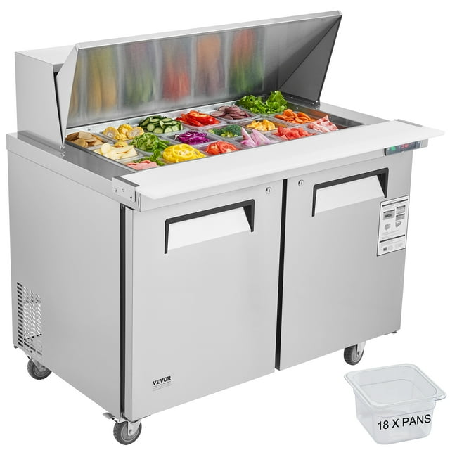 VEVOR Réfrigérateur Commercial Table de Préparation de Sandwich et Salade 48 Pouces 2 Portes avec 18 Compartiments