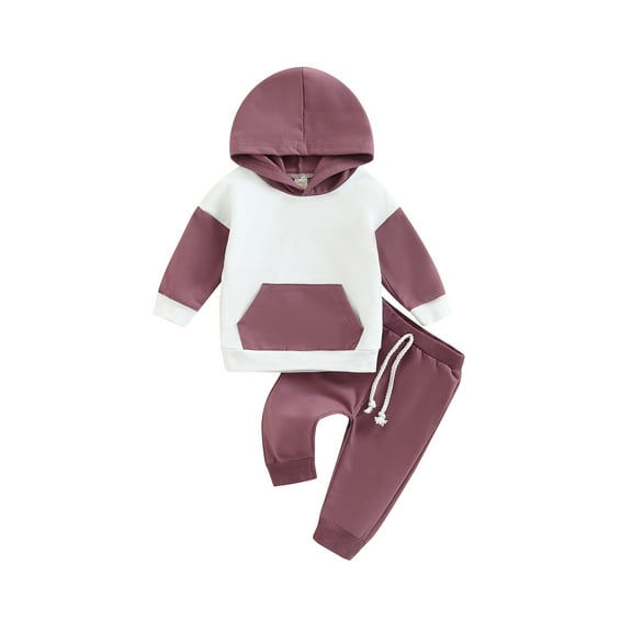 Bagilaanoe 2Pcs Toddler Baby Girl Boy Long Pants Set Patchwork Long Sleeve Hoodie Pullover Tops  Trousers 6M 12M 18M 24M 3T Fall Casual Sweatsuit