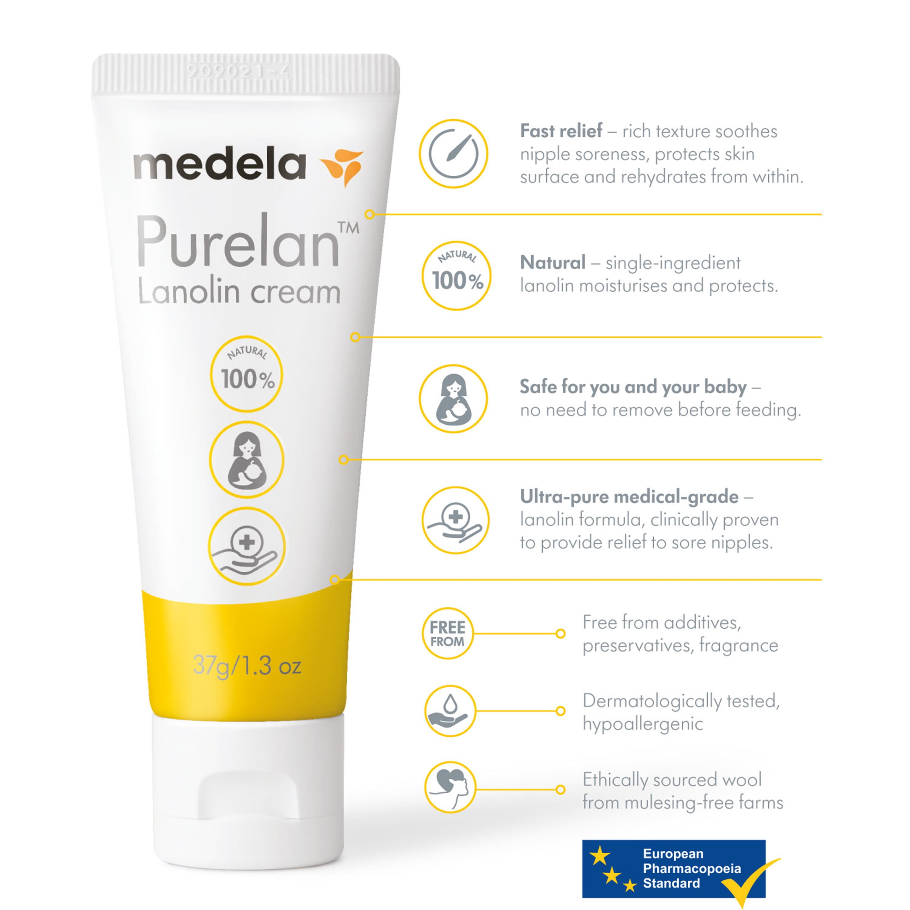 Medela Purelan Lanolin for Breastfeeding 100% All Natural Safe for Mom and  Baby, 101041777, 1.3 Ounce