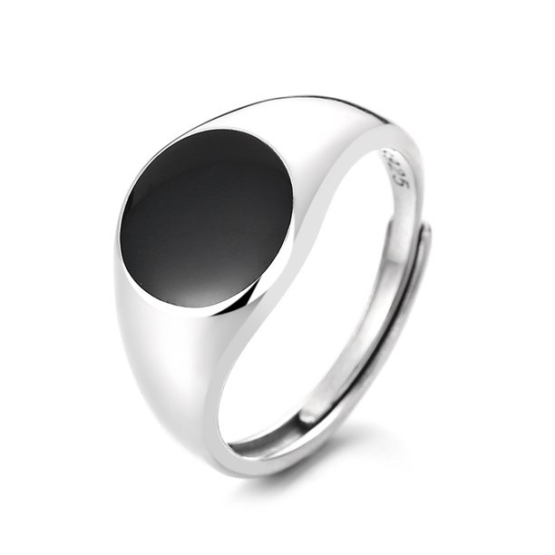 Anillo abierto estilo hip hop estilo punk tendencia plata S925 gota negra pegamento cuadrado redondo