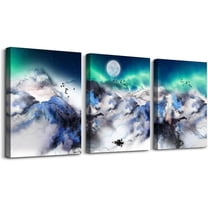 Canvas Wall Art For Living Room Farmhouse Wall Decor Art For Bedroom Office Wall Decoration Abstract Mountain Wall Pictures Blue Auroral Scenery Paintings Prints Artwork Home Decor 3 Piece