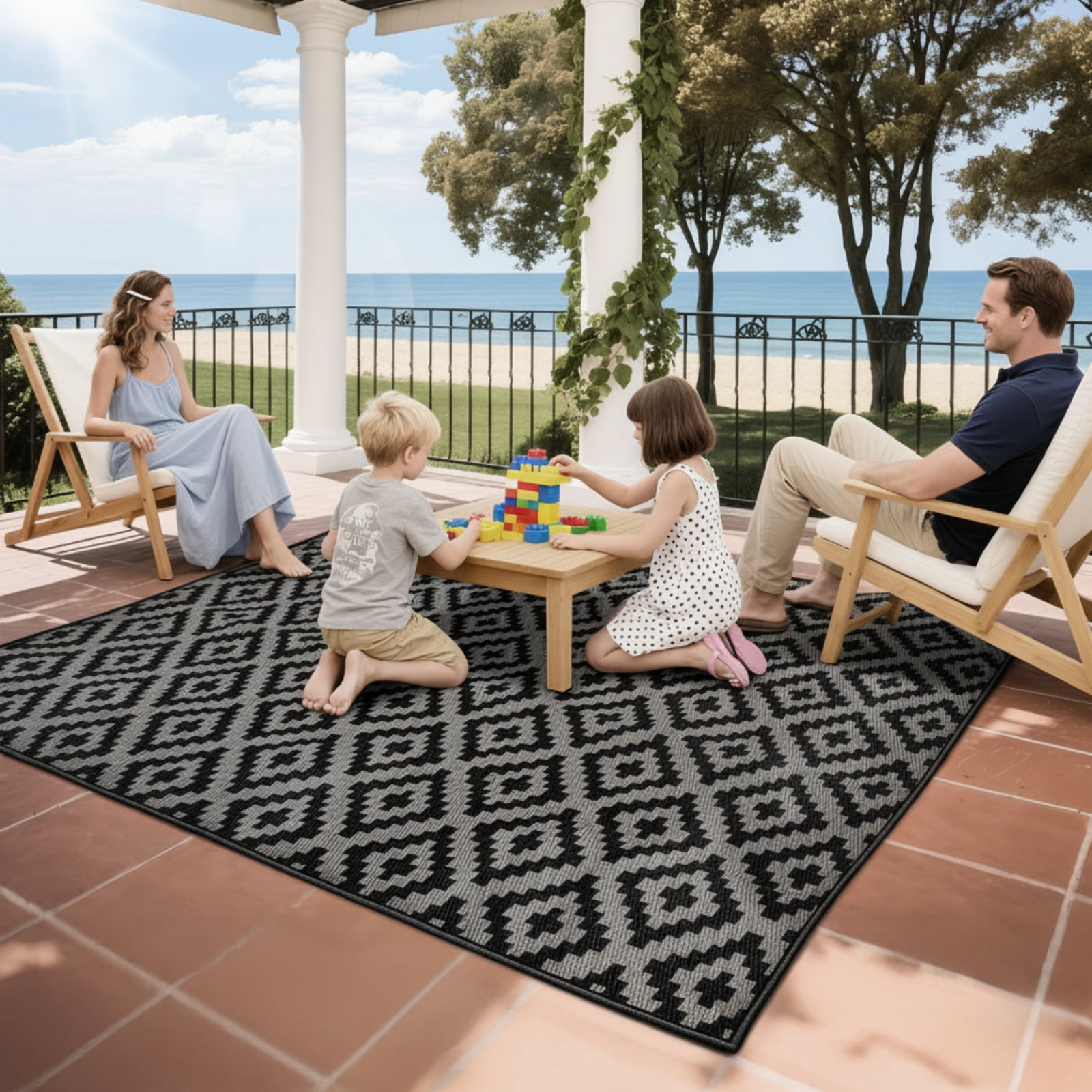 UNTIMATY 4'×6' Outdoor Rug Waterproof Patio Carpet Outdoor Area Rug Large Plastic Straw Mat for RV Camping Porch Deck Balcony