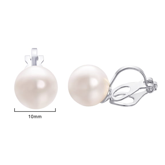 Airokiy Fake Pearl Clip On Earrings For Women Silver Non Pierced Platinum Plated Earrings Hypoallergenic Silver Clips Trendy Wedding Jewelry for Women