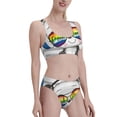 thumbnail image 2 of Daiia Panda with Sun glasses printed 2 piece Swimsuit Bikinis for Women High Waisted Racerback Bathing Suits Summer Tummy Control Scoop Neck Swimwear-Small, 2 of 8