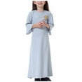 thumbnail image 2 of naisibaby Big Girls Muslim Long Dress, Medium Long Sleeve Crew Neck Colorblock Dress Gray 6-7T, 2 of 6