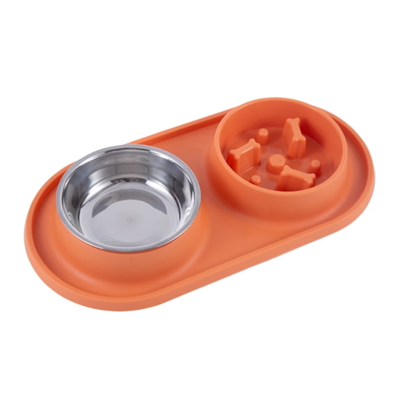 Elevated Slow Feeder Pet Dish with Non- Removable Mat and Durable Stainless Steel Container for Cats and Dogs