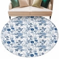 thumbnail image 2 of 6ft Round Rug, Flower Bird Non-Skid Rubber Backing Large Area Rugs - Living Room Bedroom Home Office, Vintage Blue Garden Country Wildflower Indoor Floor Mat Carpets Washable Rug, 2 of 9