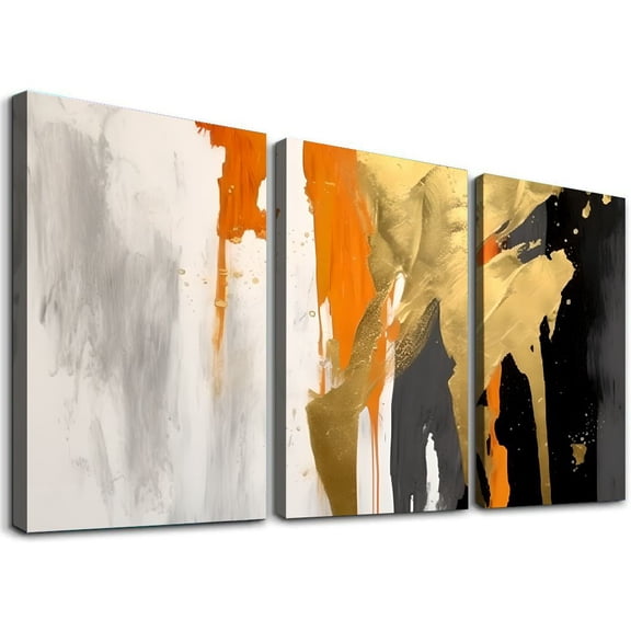 Shadudu Abstract Brush Strokes Canvas Wall Decor Set for Living Room Bedroom Office, 3 Piece Unframed Water-Resistant Art Print on Canvas, 12x16 Inches Each 12"x16"x3pcs