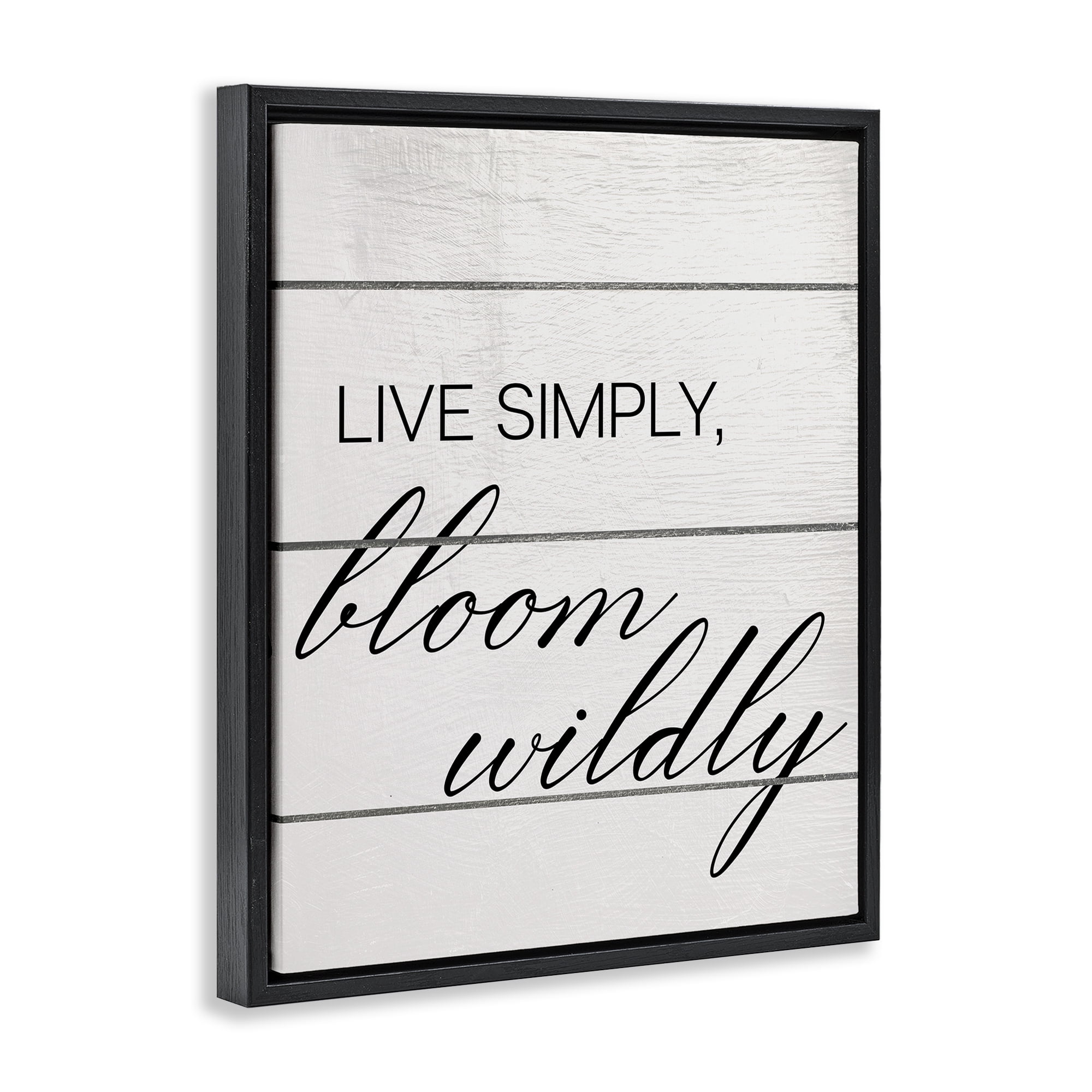 Stupell Industries Bloom Wildly Phrase Typography Painting Black Floater Framed Canvas Art Print Wall Art, 25 x 31