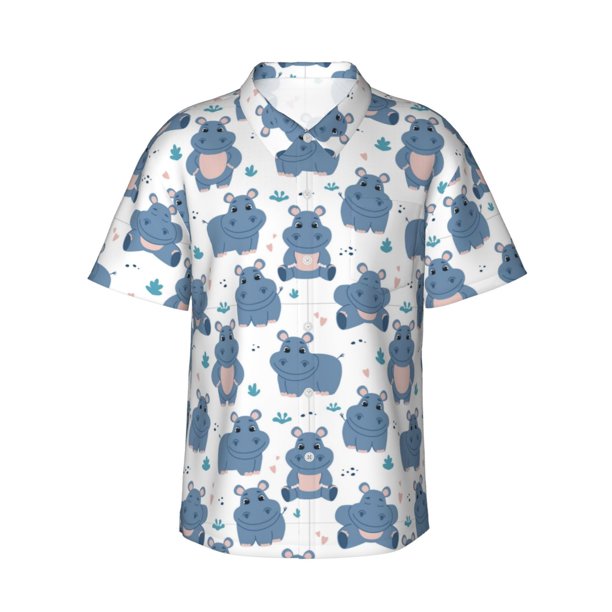 Fotbe Cute Hippos Camisa Hawaiana para Hombre Unisex – Camisa Casual de Verano con Botones de Manga Corta de Algodón y Lino,XX-Large