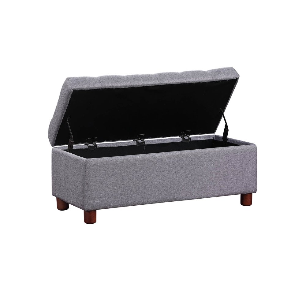Linen Fabric Ottoman Storage Bench, Living Room Tufted Storage Bench