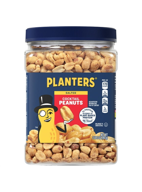 PLANTERS Salted Cocktail Peanuts, Party Snacks, Plant-Based Protein, 2.19 lb Jar