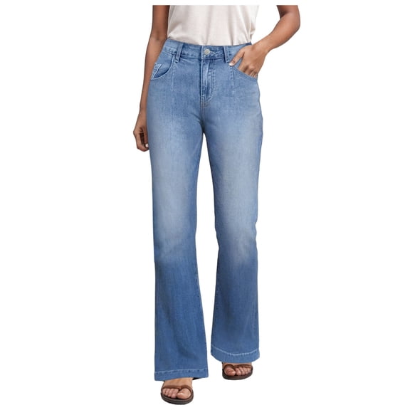 MIXUE Jeans For Women Solid Color Loose Straight Leg Trousers Holiday Wear,Blue,S