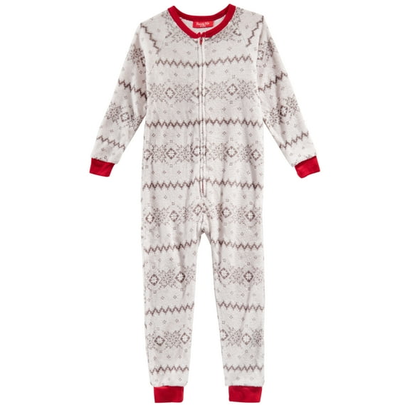 Family Pajamas Matching Winter Fairisle One-Piece Gray (XS: 4-5]