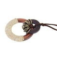 thumbnail image 1 of Vintage Wood Circle Pendant with Hessian Rope Wrapped Lady Sweater Necklace, 1 of 6