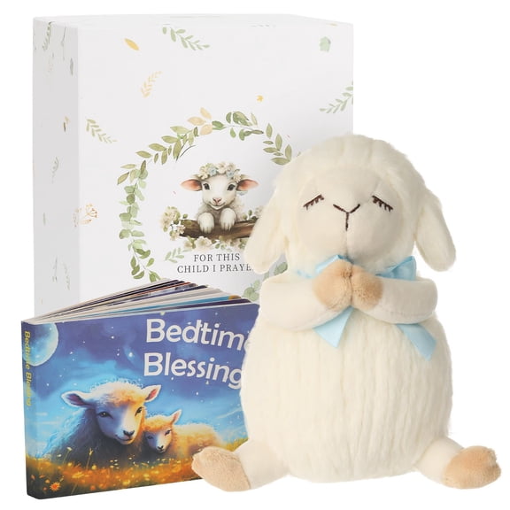 Set de regalo para bautizo con forma de cordero Sawnfay de peluche de 18 cm y libro