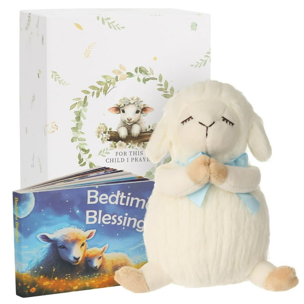 Set de regalo para bautizo con forma de cordero Sawnfay de peluche de 18 cm y libro