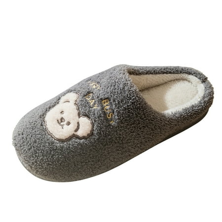 

GNEIKDEING Couples Men Slip On Furry Plush Flat Home Winter Round Toe Keep Warm Cartoon Slippers Shoes Gift on Clearance