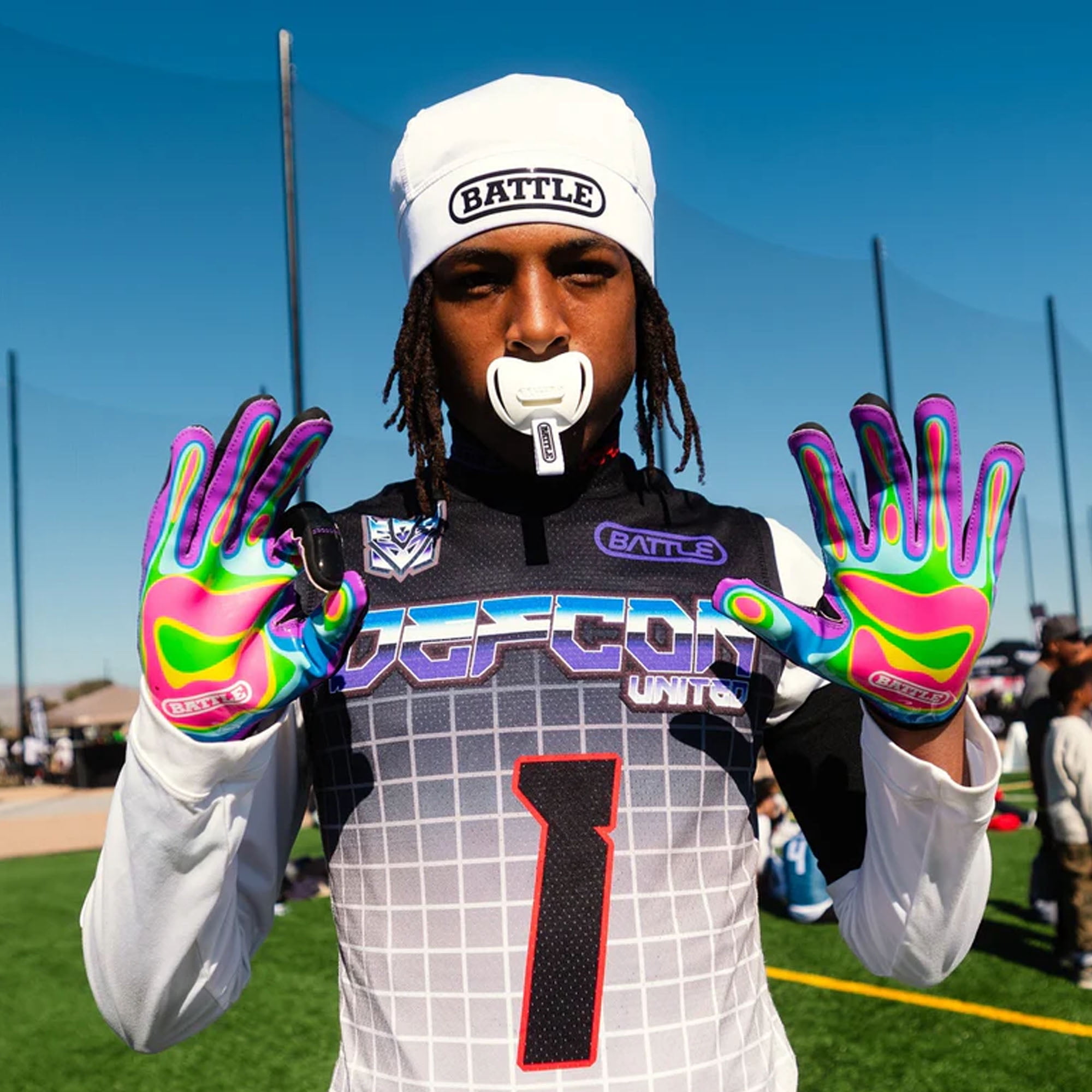 Battle Sports Adult "Heat Map" Doom Speed Receiver Football Gloves, Black - Medium