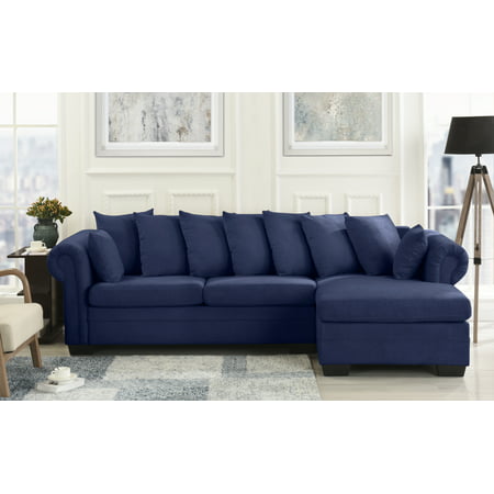 Modern Fabric L Shape Sectional Sofa Couch, Navy