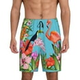 thumbnail image 2 of Rocae Tropical Jungle Flamingo for Men's Soft Sleep Pajama Shorts, Waistband and Pockets, 2 of 9