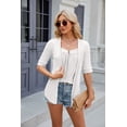 thumbnail image 6 of Summer Square Neck Button Spliced Mid-Sleeve Casual Women's T-Shirt Top, 6 of 8