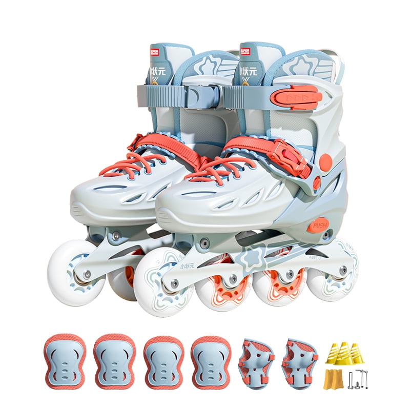 Adjustable Inline Skates with Light up Wheels, Outdoor Roller Skates for Kids Girls Boys Youth Beginners (Medium, Light Blue)