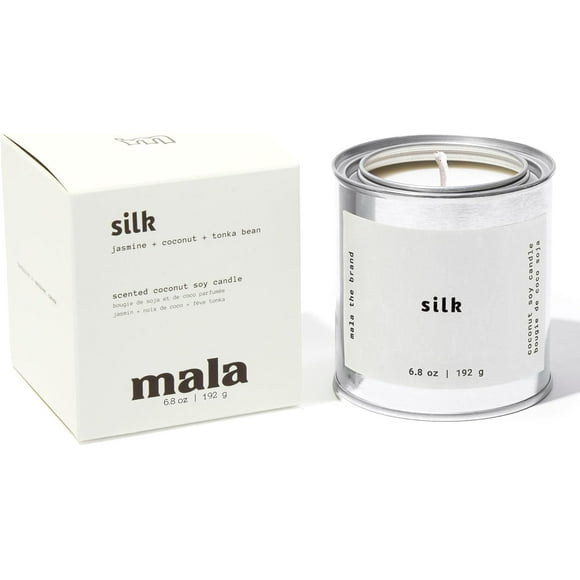 Bougies Parfumées Mala - Soie - Bougie Fève Tonka, Jasmin et Noix de Coco - Bougies Soja Véganes - Bougie d'Aromathérapie Coulée à la Main avec Combustion de 45 Heures - 6,8 oz