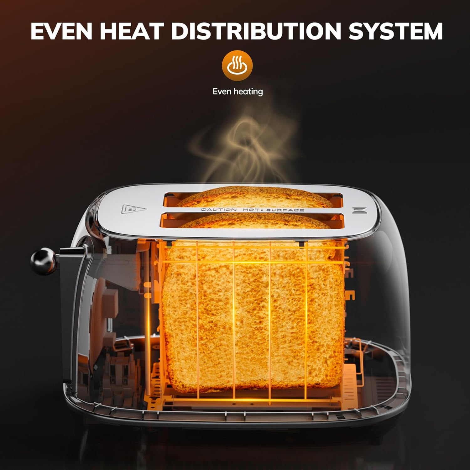 Smart Touch Screen Toaster 2 Slice, Retro Wide Slot Stainless Steel Toaster with 6 Browning Levels, Reheat & Defrost, for Bagel, Toast, Bread, Removable Crumb Tray, Black