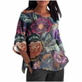 thumbnail image 1 of Hauts pour Femmes Mode Décontractée Court Manches 3/4 Imprimé Chemise Ample Blouse Haut Blouses pour Femmes, 1 of 5