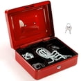 thumbnail image 1 of Caja de efectivo de seguridad KISHNELL ARCOSHOP Rojo con Cerradura 2 Llaves y bandeja 5 compartimientos, 1 of 5
