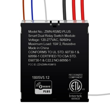 Enerwave Z-Wave Plus Dual Relay Module, Hidden Smart Switch, Single Pole, 120-277VAC, 10A Per Relay, NEUTRAL WIRE REQUIRED, ZWN-RSM2-PLUS, Black