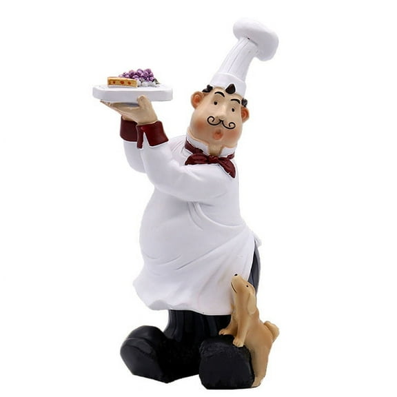 QIAOIDEA Chef Figurine for Kitchen decor Chef Holding Fruits Bread with Puppy