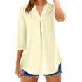 thumbnail image 2 of Yellow Tshirts for Womens Tops Casual 3/4 Sleeve Blouses V Neck Business Work Shirts Summer Tops, 2 of 6