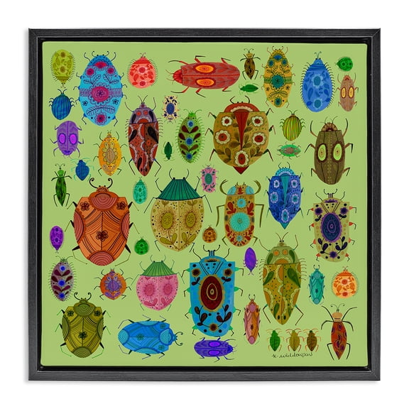 Stupell Industries Flowery Bugs & Insects Animals Painting Black Floater Framed Canvas Art Print Wall Art, 18 x 18