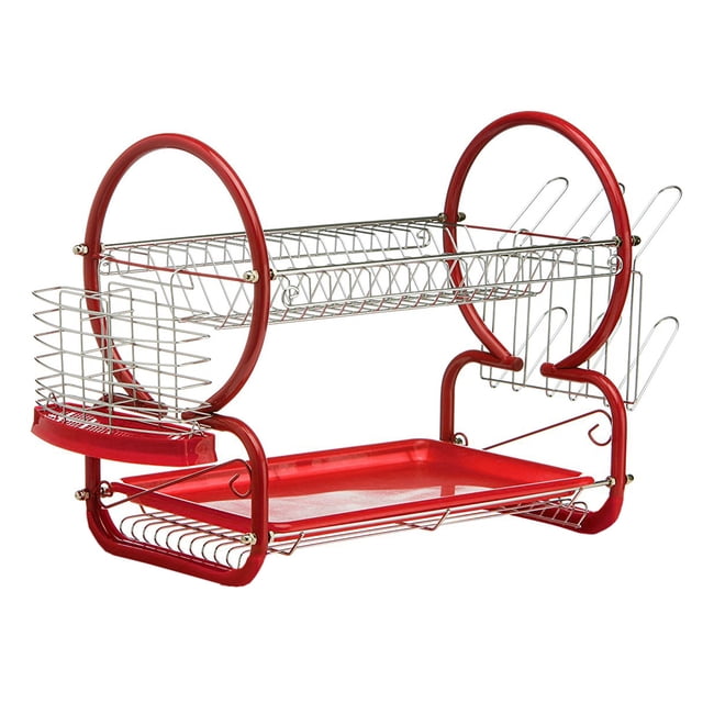 Escurridor Dubái Aquila Rojo de 2 Niveles 55 cm con Escurrevasos